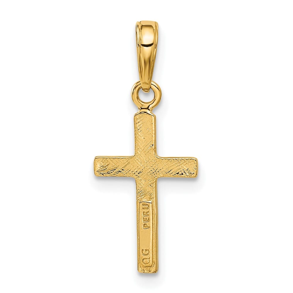 10K Yellow Gold Solid Polished Textured Medium Latin Cross Pendant