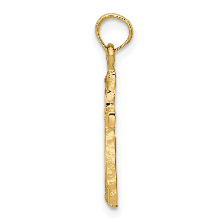 10K Yellow Gold Solid Polished Textured Medium Latin Cross Pendant