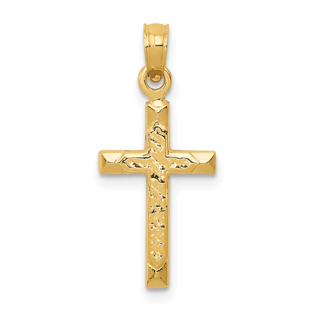 10K Yellow Gold Solid Polished Textured Medium Latin Cross Pendant