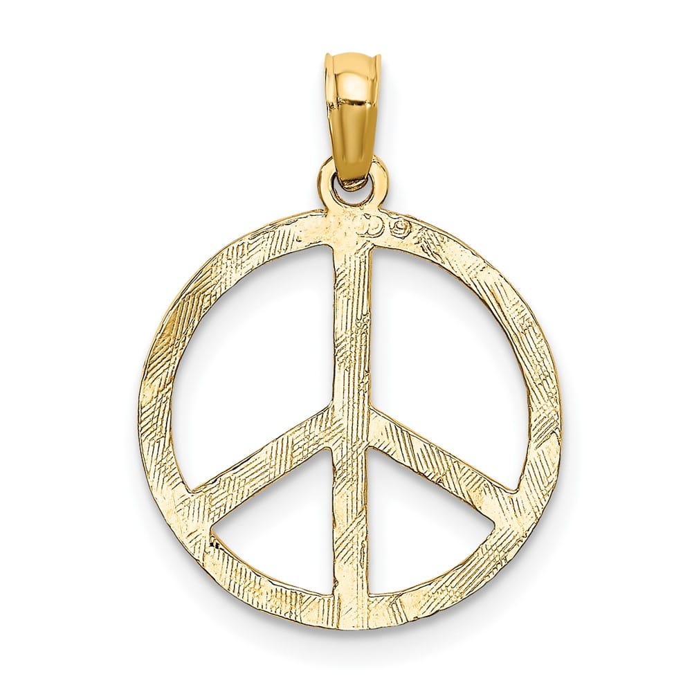 10K Yellow Gold Solid Polished Textured Medium Peace Sign Pendant