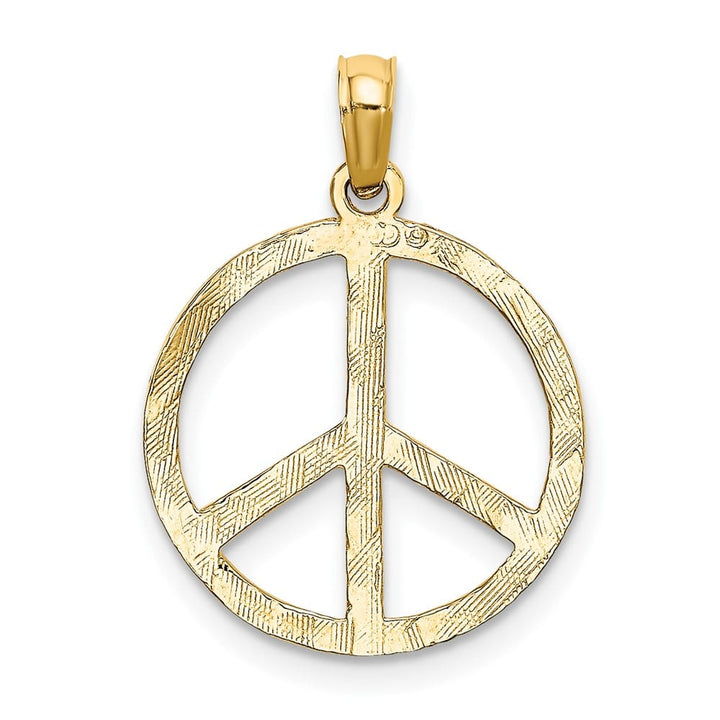 10K Yellow Gold Solid Polished Textured Medium Peace Sign Pendant