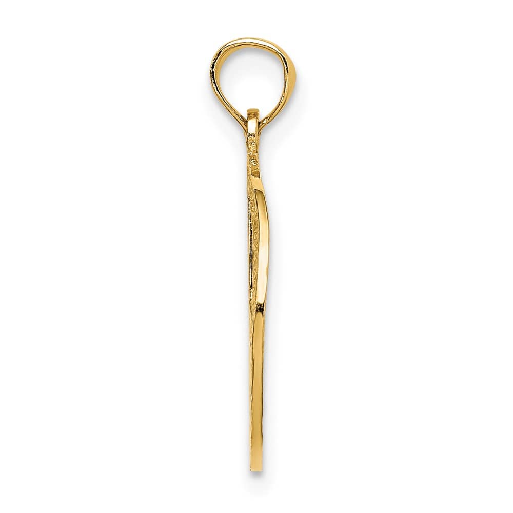 10K Yellow Gold Solid Polished Textured Medium Peace Sign Pendant
