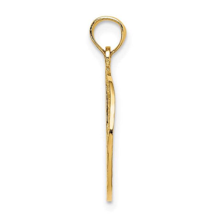 10K Yellow Gold Solid Polished Textured Medium Peace Sign Pendant