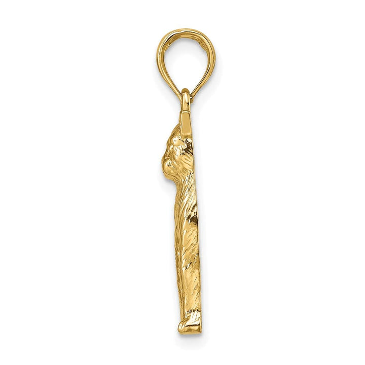 10K Yellow Gold Solid Polished Textured Medium Sitting Cat Charm