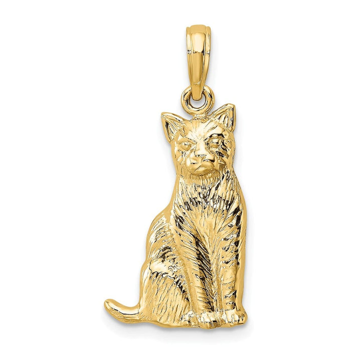 10K Yellow Gold Solid Polished Textured Medium Sitting Cat Charm