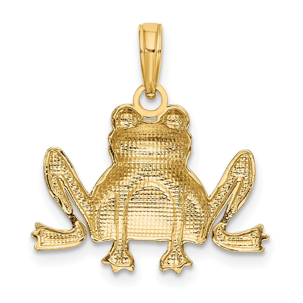 10K Yellow Gold Solid Polished Textured Medium Sitting Frog Charm