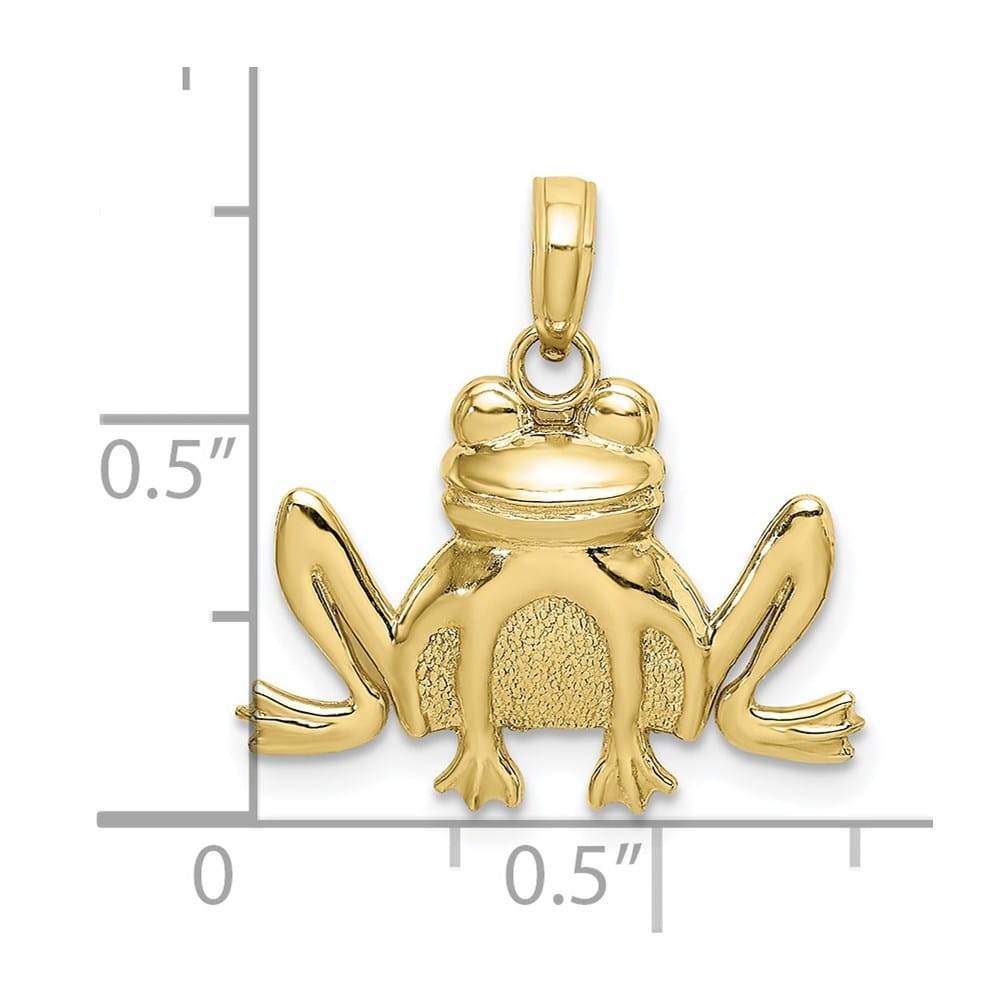 10K Yellow Gold Solid Polished Textured Medium Sitting Frog Charm