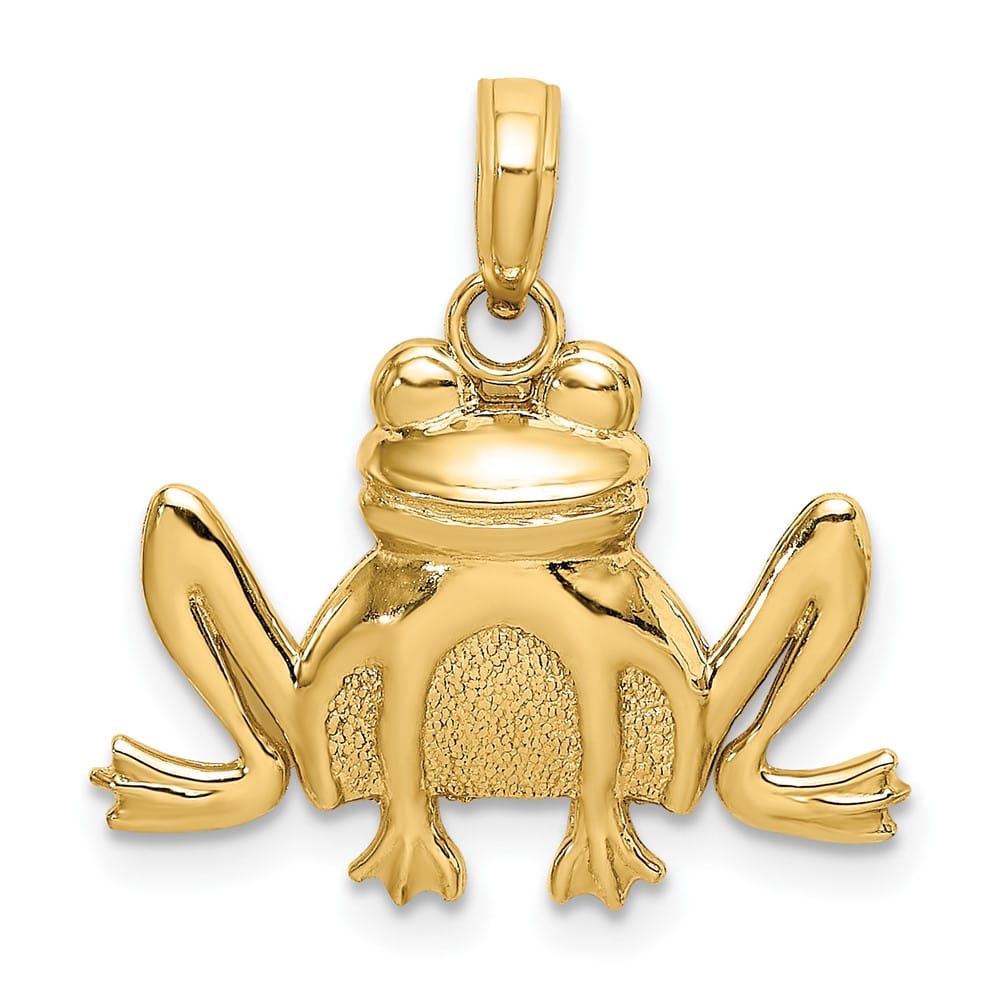 10K Yellow Gold Solid Polished Textured Medium Sitting Frog Charm