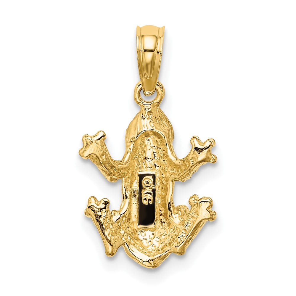 10K Yellow Gold Solid Polished Textured Medium Top View Frog Charm