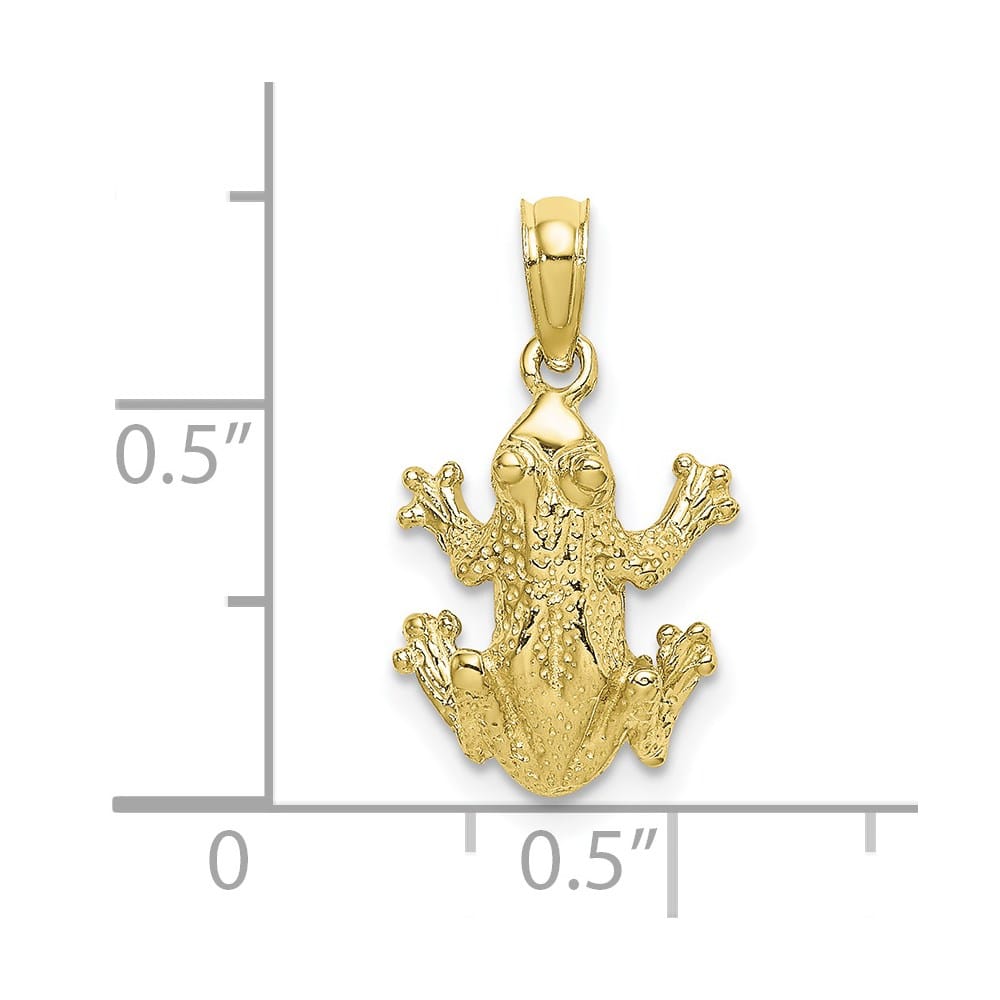 10K Yellow Gold Solid Polished Textured Medium Top View Frog Charm