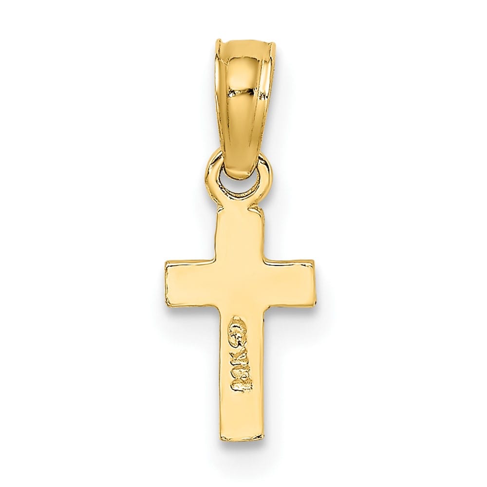 10K Yellow Gold Solid Polished Textured Petite Latin Cross Charm