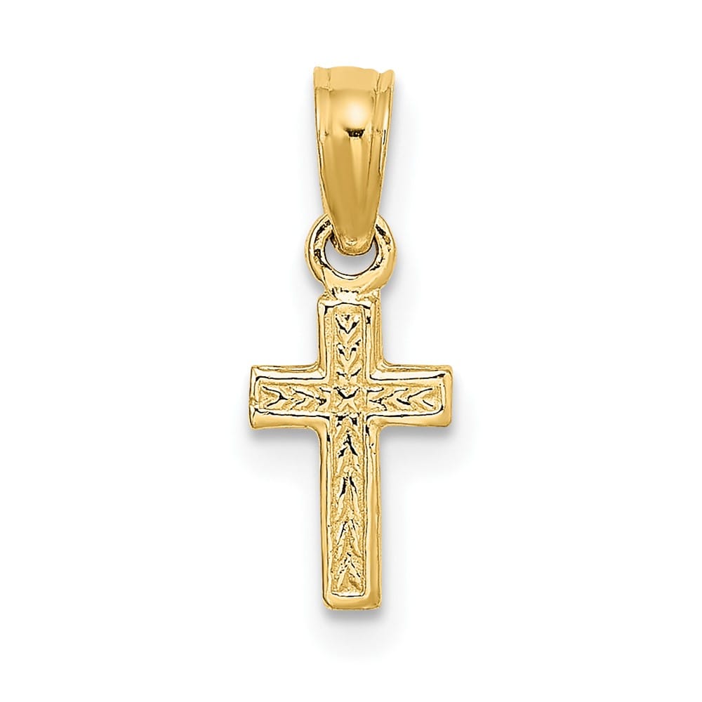 10K Yellow Gold Solid Polished Textured Petite Latin Cross Charm