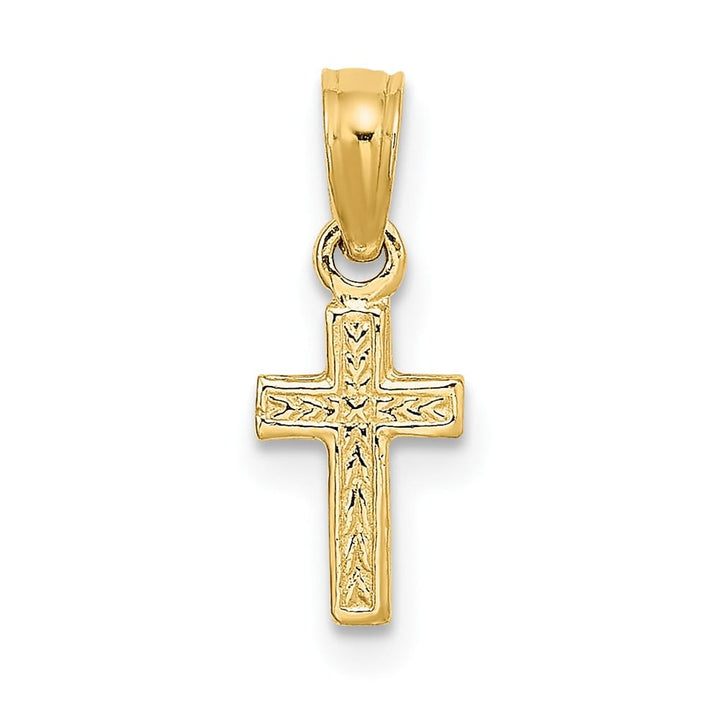 10K Yellow Gold Solid Polished Textured Petite Latin Cross Charm