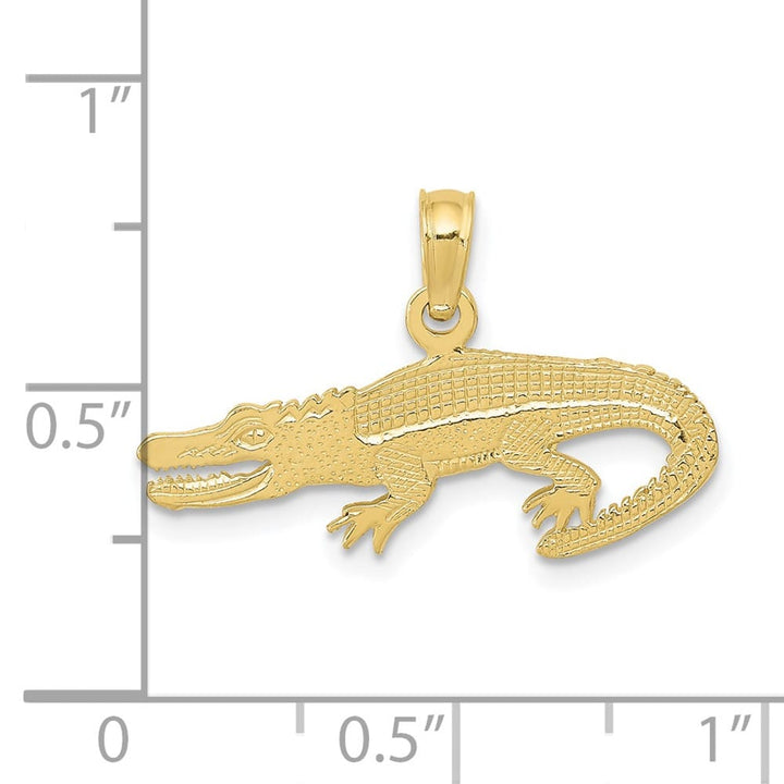 10K Yellow Gold Solid Polished Textured Small Alligator Pendant