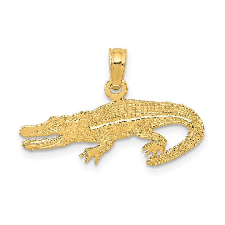 10K Yellow Gold Solid Polished Textured Small Alligator Pendant