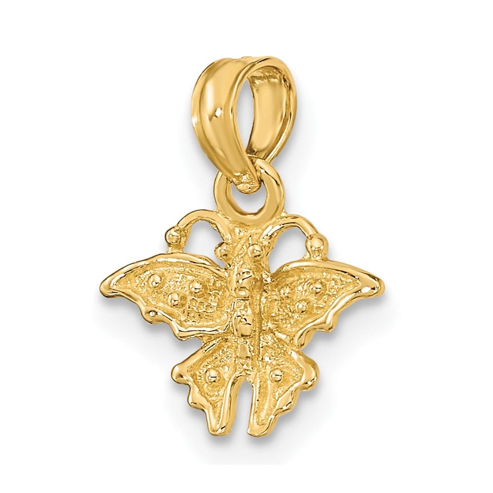 10K Yellow Gold Solid Polished Textured Small Butterfly Charm
