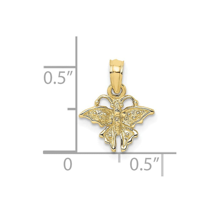10K Yellow Gold Solid Polished Textured Small Butterfly Charm