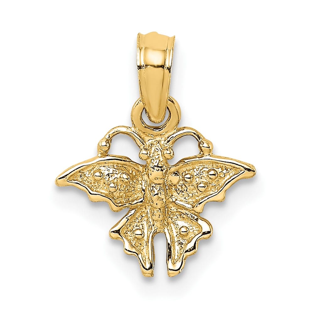 10K Yellow Gold Solid Polished Textured Small Butterfly Charm