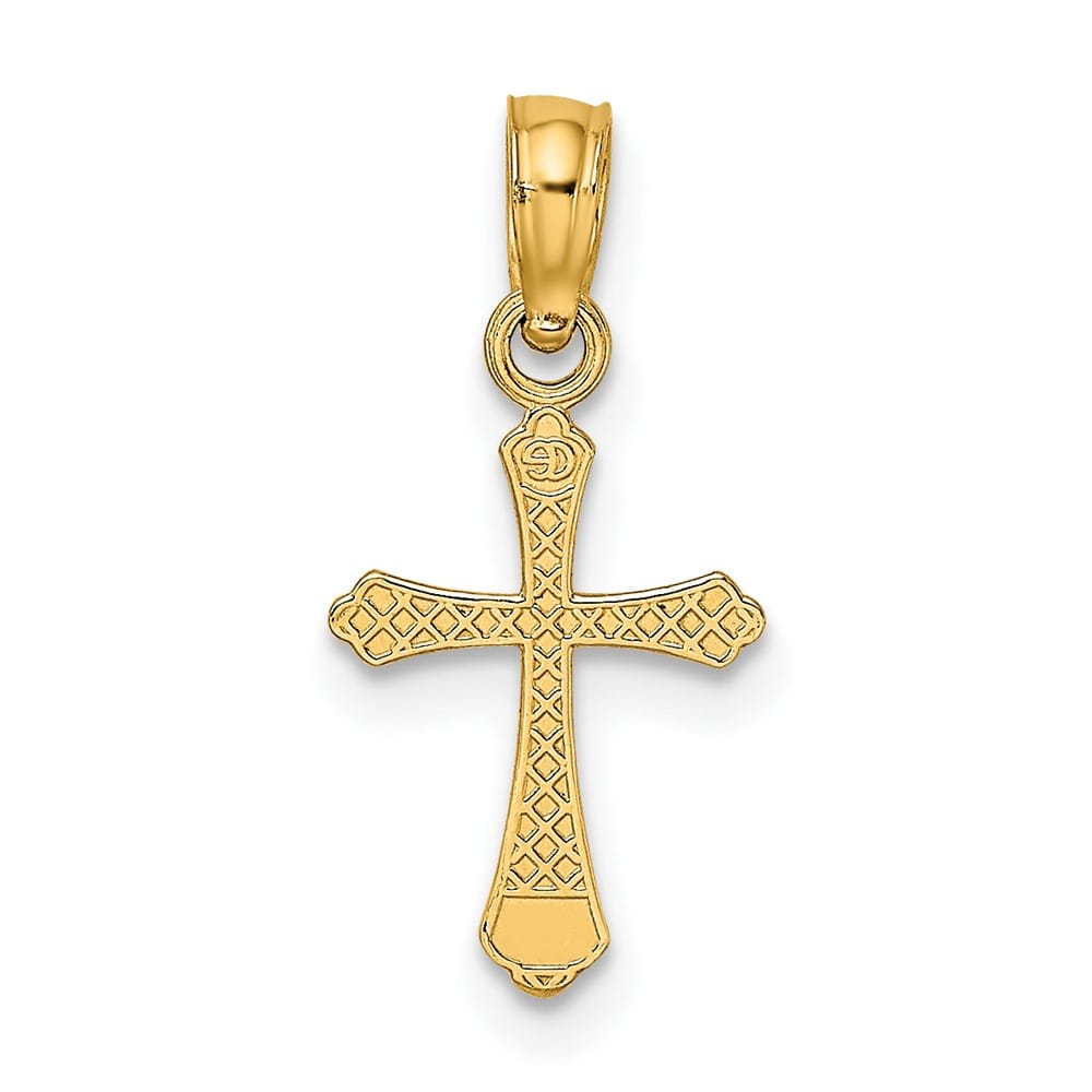 10K Yellow Gold Solid Polished Textured Small Cross Charm