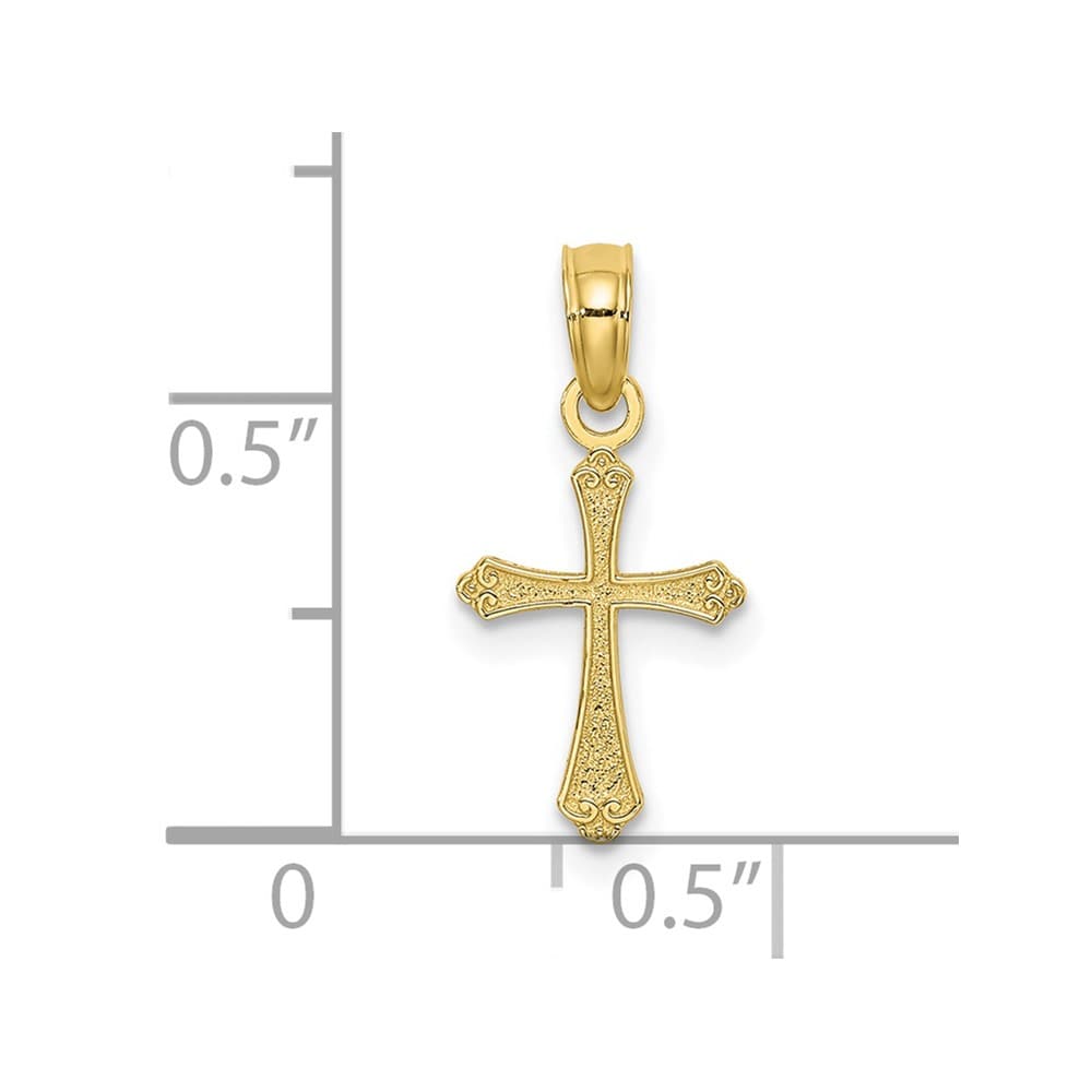 10K Yellow Gold Solid Polished Textured Small Cross Charm