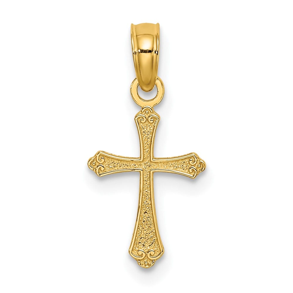 10K Yellow Gold Solid Polished Textured Small Cross Charm