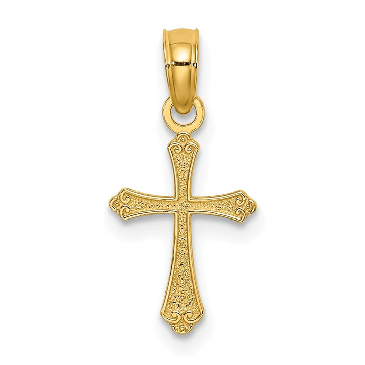 10K Yellow Gold Solid Polished Textured Small Cross Charm