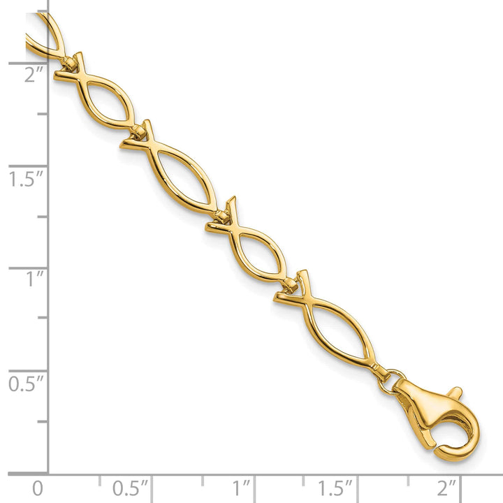 10K Yellow Gold Solid Religious Ichthus Fish Bracelet 7 Inch