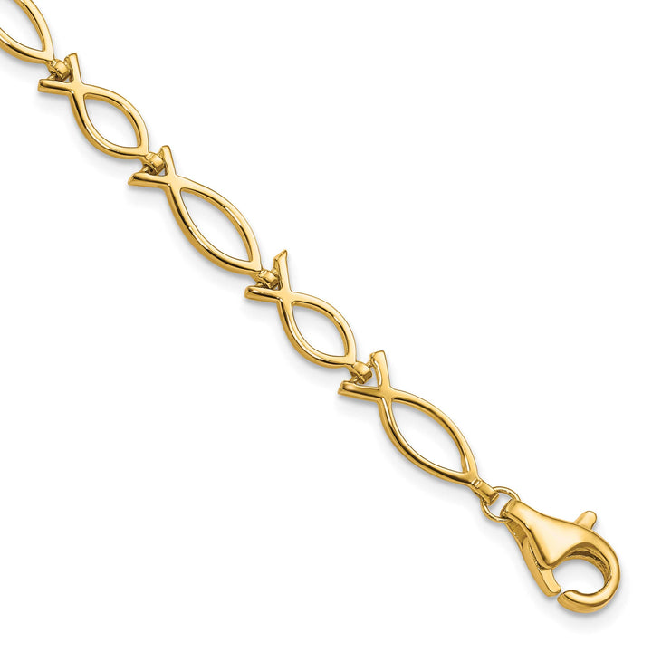 10K Yellow Gold Solid Religious Ichthus Fish Bracelet 7 Inch