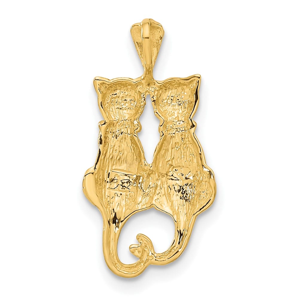 10K Yellow Gold Solid Satin and Polished Medium Cats Pendant