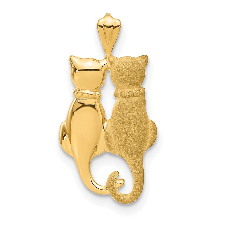 10K Yellow Gold Solid Satin and Polished Medium Cats Pendant