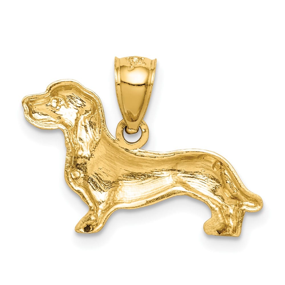 10K Yellow Gold Solid Satin D.C. Extra Large Dachshund Dog Pendant