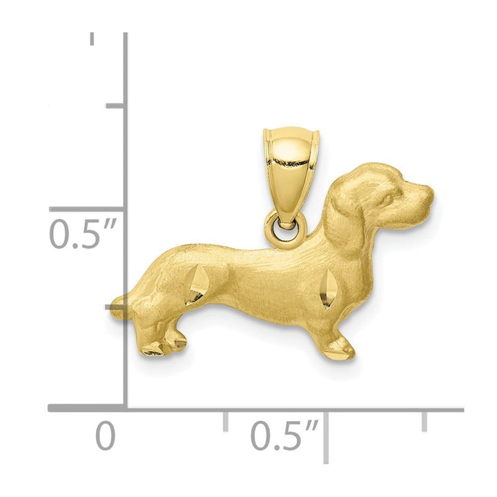 10K Yellow Gold Solid Satin D.C. Extra Large Dachshund Dog Pendant
