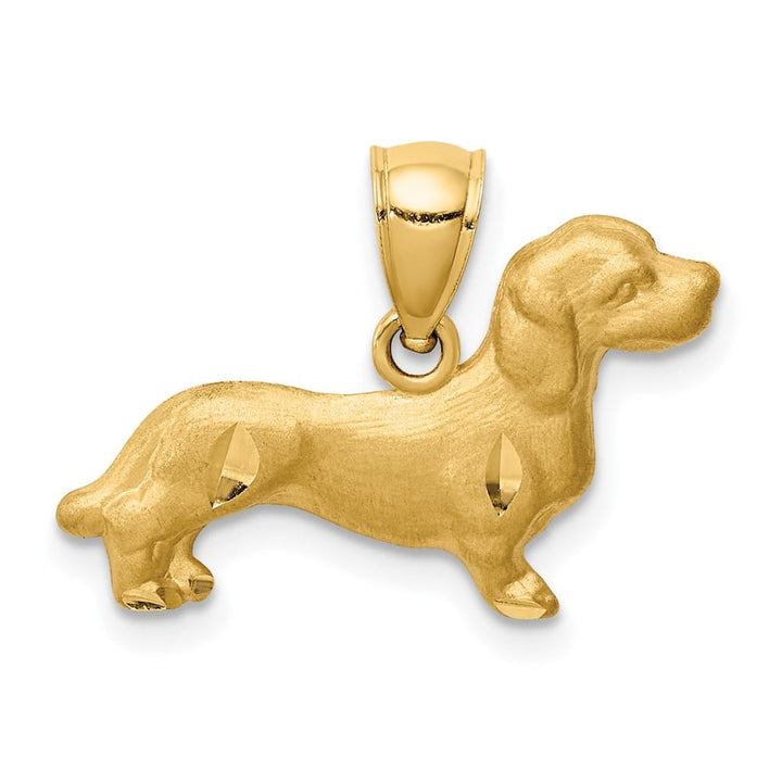 10K Yellow Gold Solid Satin D.C. Extra Large Dachshund Dog Pendant