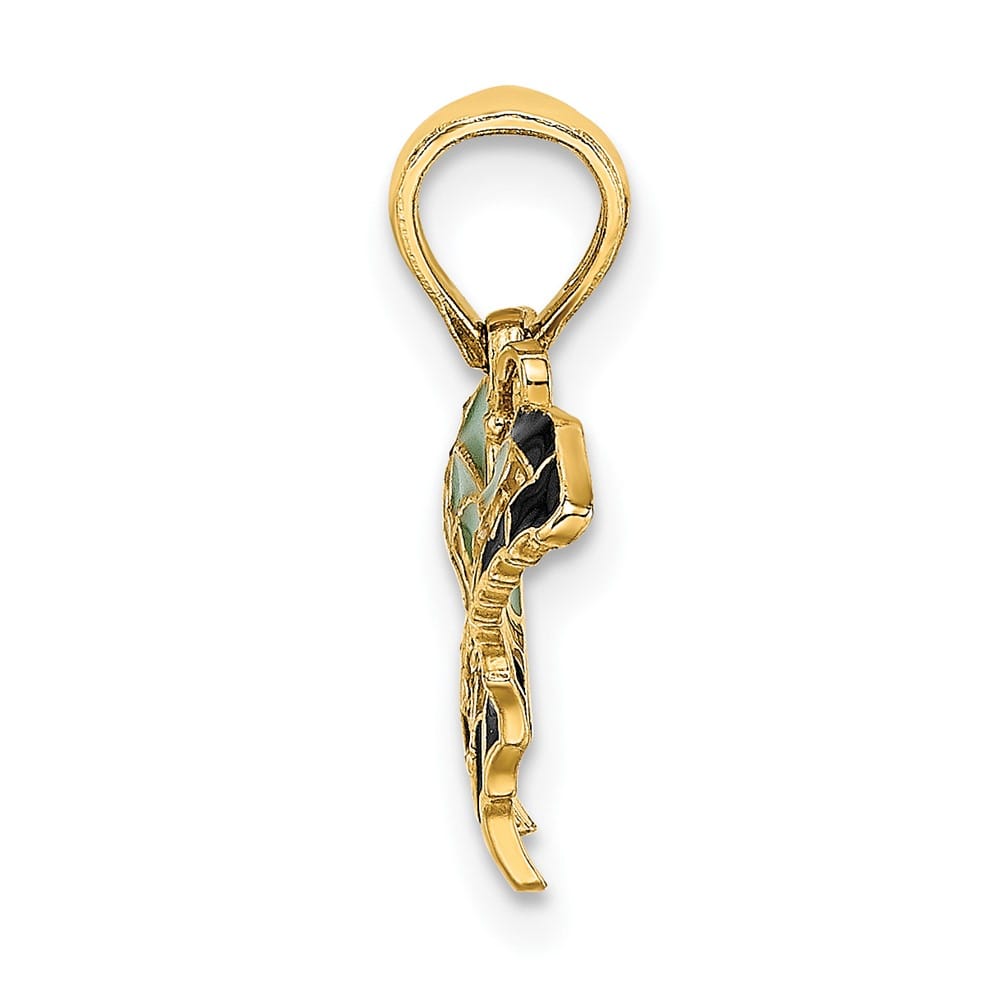 10K Yellow Gold Solid Small Aqua and Black Enameled Butterfly Charm
