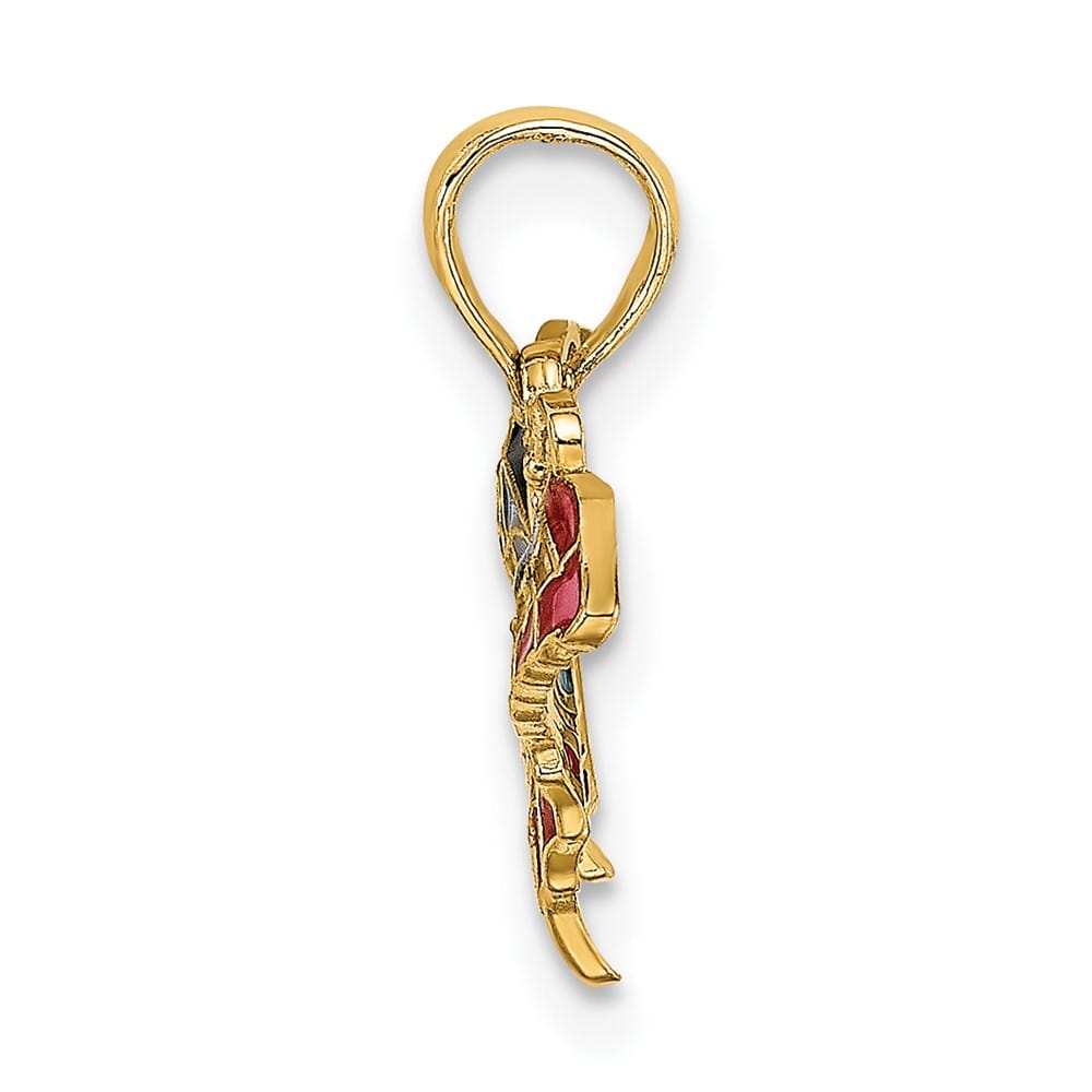 10K Yellow Gold Solid Small Blue and Red Enameled Butterfly Charm