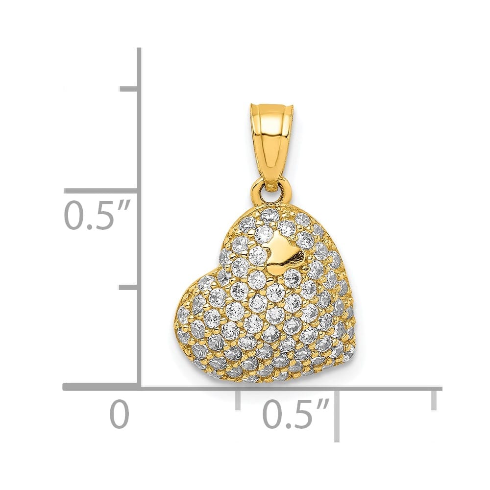 10K Yellow Gold Solid Small CZ Micro-Pave Falling Heart Pendant