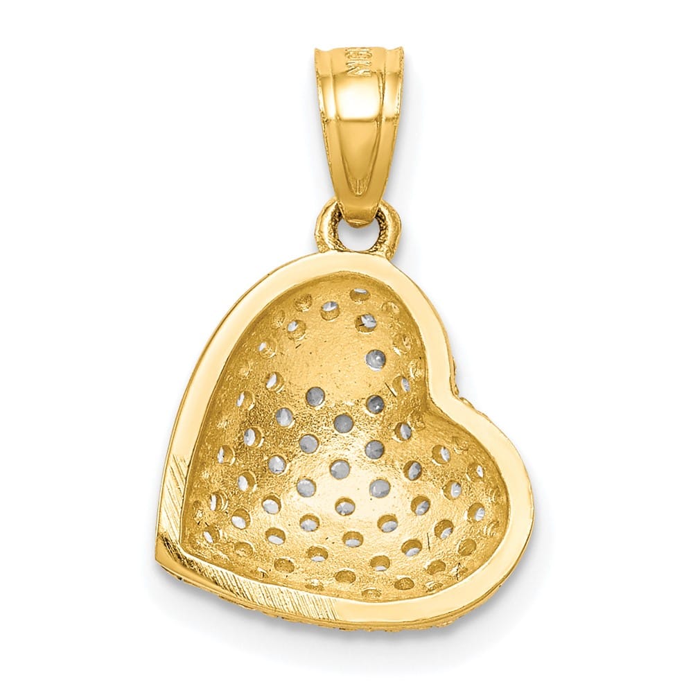 10K Yellow Gold Solid Small CZ Micro-Pave Falling Heart Pendant