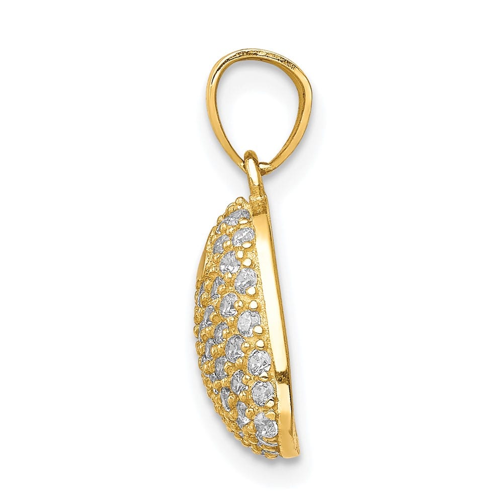 10K Yellow Gold Solid Small CZ Micro-Pave Falling Heart Pendant