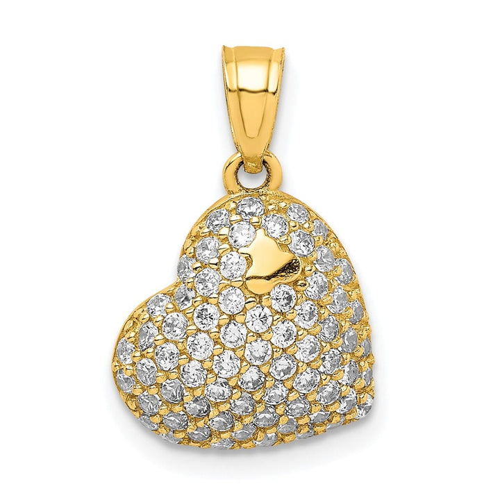 10K Yellow Gold Solid Small CZ Micro-Pave Falling Heart Pendant