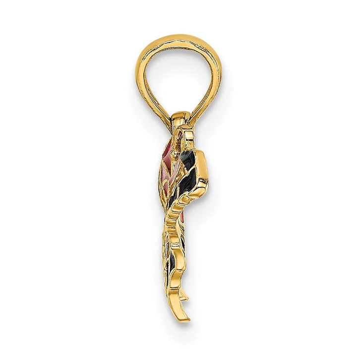 10K Yellow Gold Solid Small Pink and Black Enameled Butterfly Charm