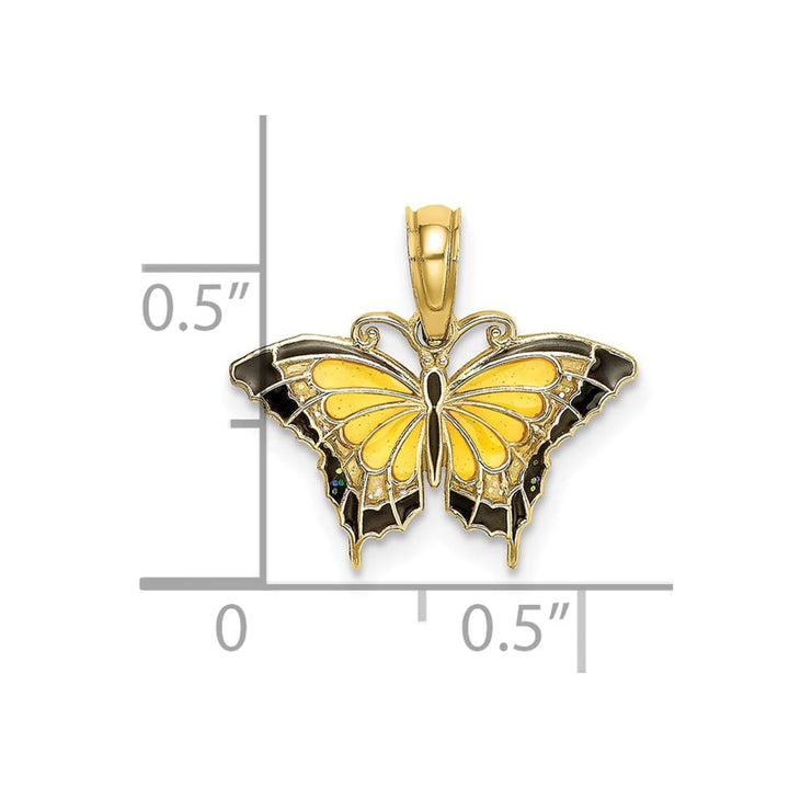 10K Yellow Gold Solid Small Yellow and Black Enameled Butterfly Charm