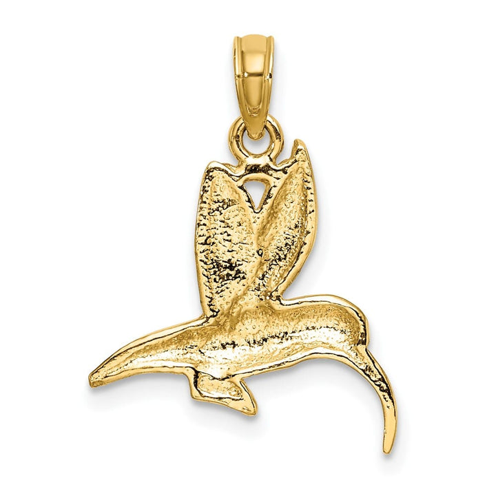 10K Yellow Gold Solid Textured Medium Hummingbird Flying Charm