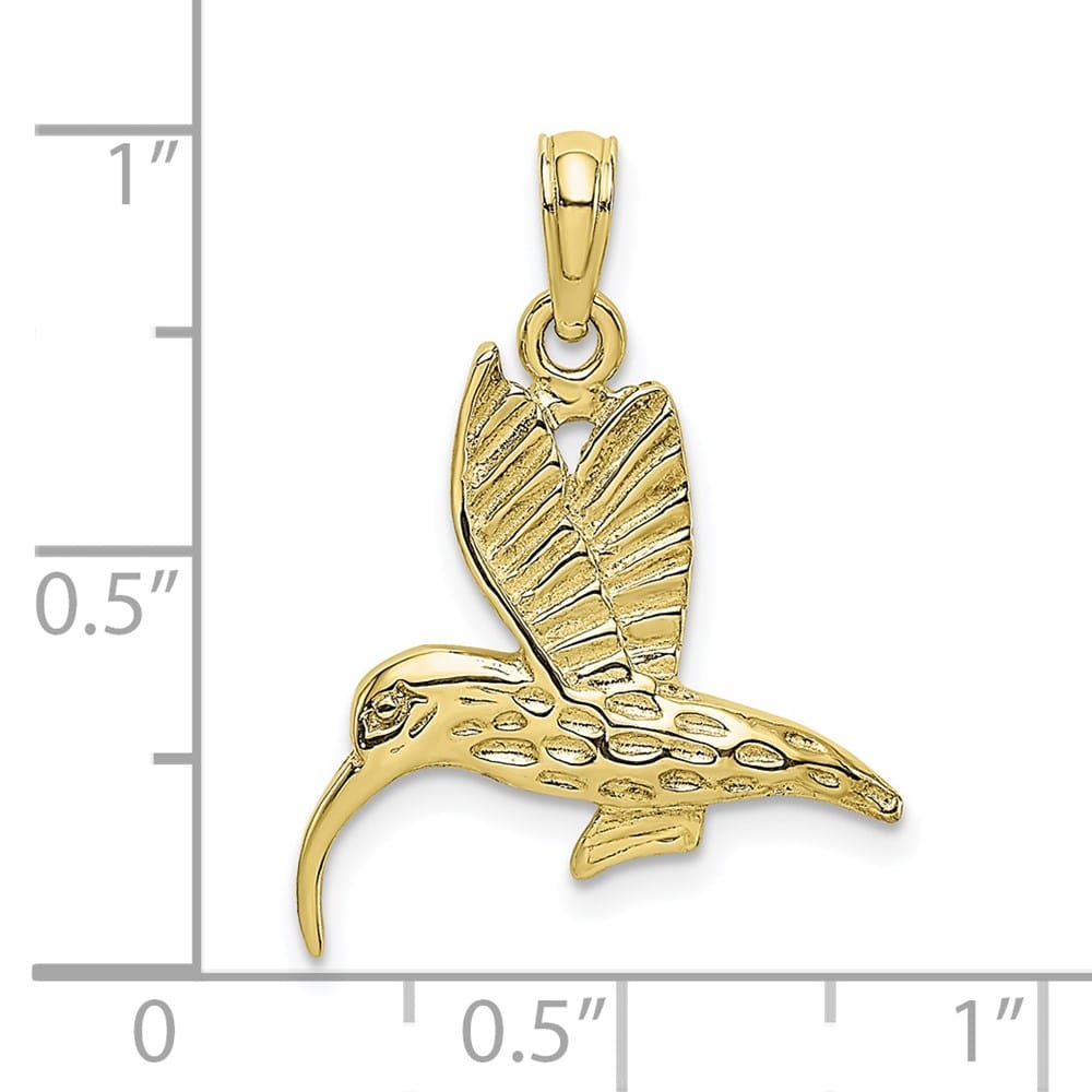 10K Yellow Gold Solid Textured Medium Hummingbird Flying Charm