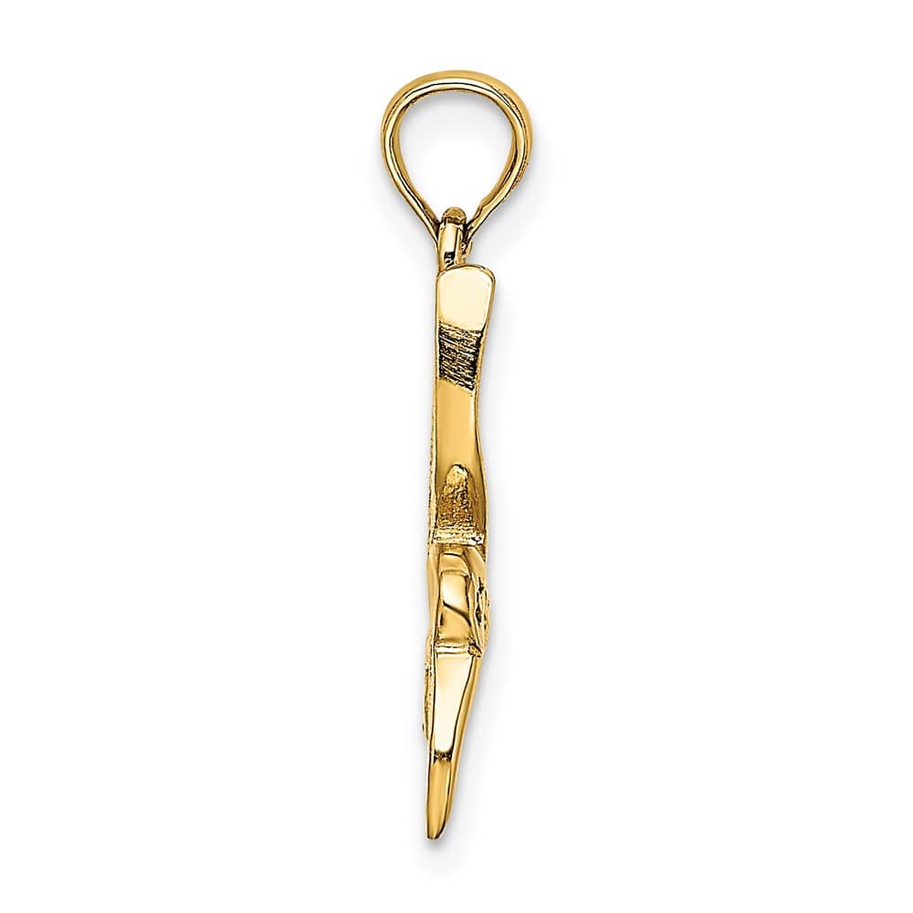 10K Yellow Gold Solid Textured Medium Hummingbird Flying Charm