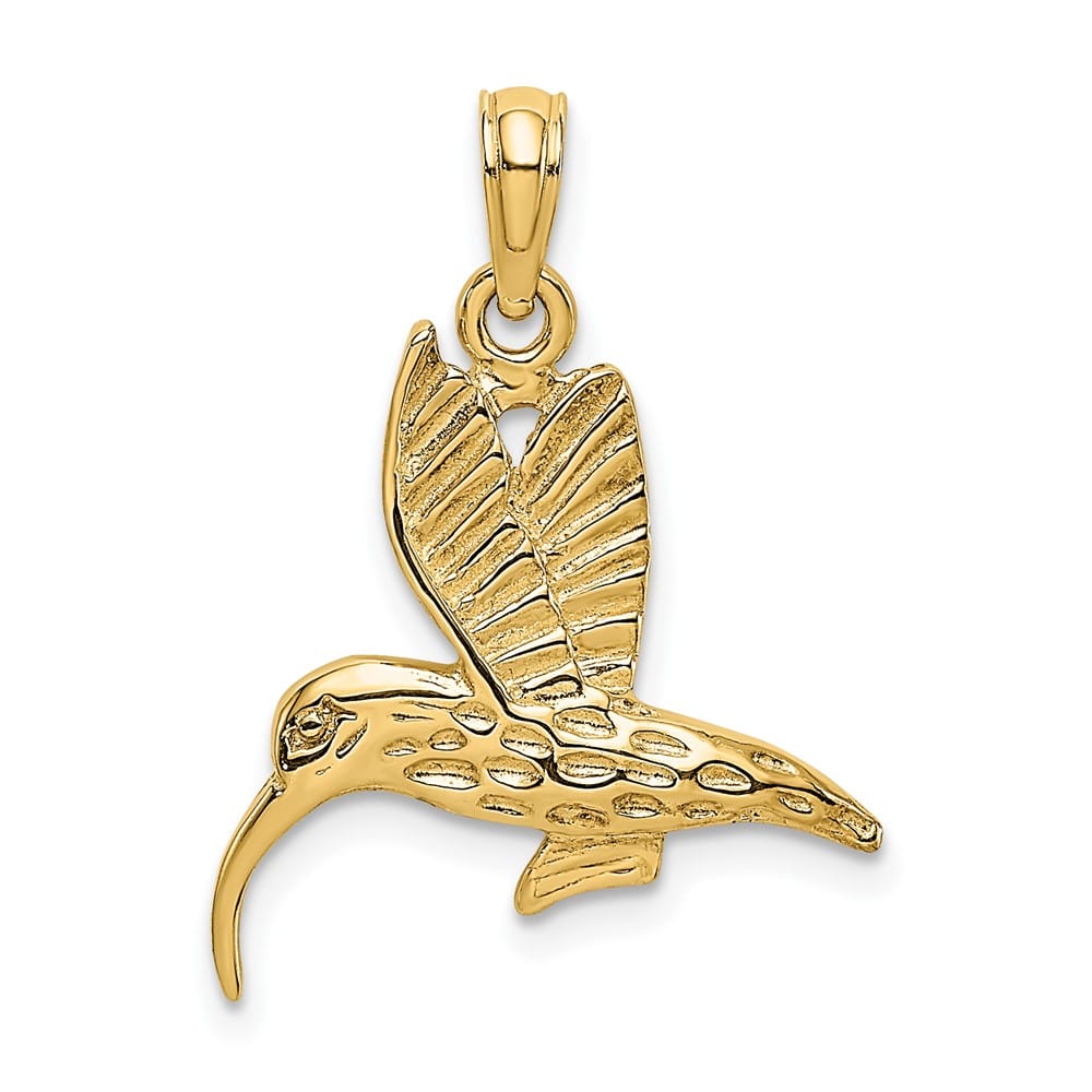 10K Yellow Gold Solid Textured Medium Hummingbird Flying Charm