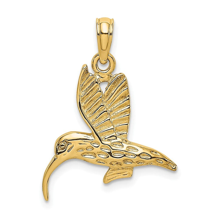 10K Yellow Gold Solid Textured Medium Hummingbird Flying Charm