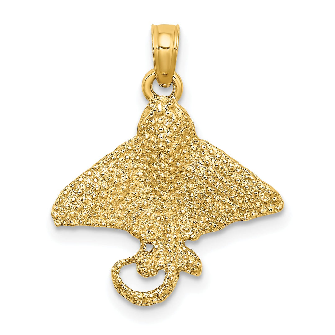 10K Yellow Gold Solid Textured Spotted Eagle Ray Charm Pendant