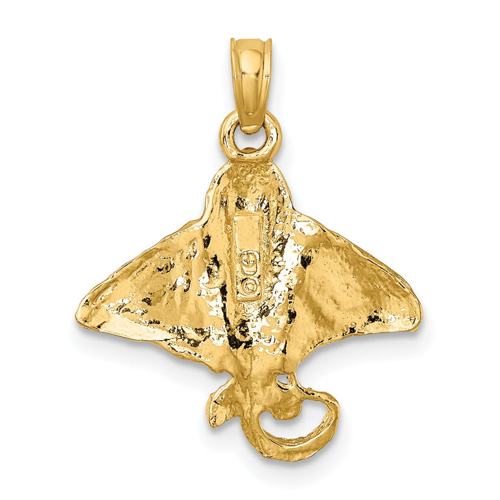 10K Yellow Gold Solid Textured Spotted Eagle Ray Charm Pendant