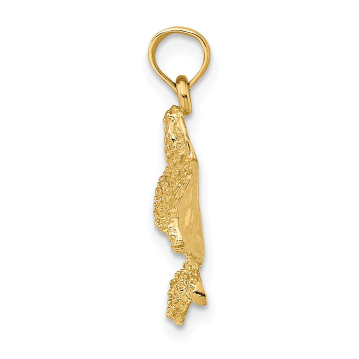 10K Yellow Gold Solid Textured Spotted Eagle Ray Charm Pendant