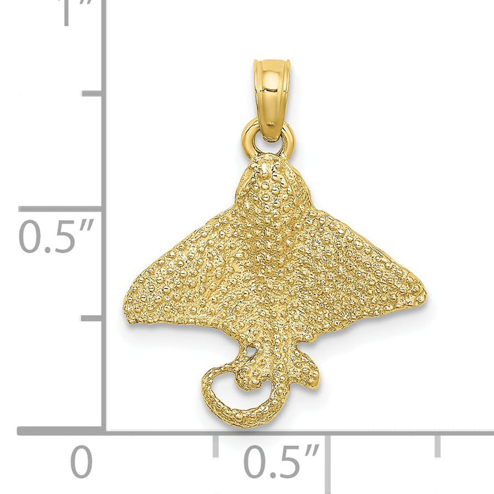 10K Yellow Gold Solid Textured Spotted Eagle Ray Charm Pendant